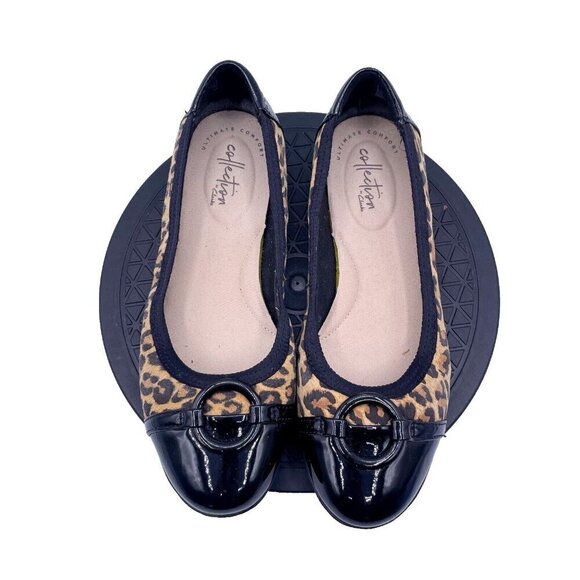 Clarks Women's Gracelin Wind Dress Ballet Flat Leopard Print Cap Toe Size 7 - Picture 1 of 10
